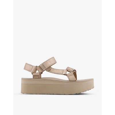 Shop Teva Flatform Universal Metallic Leather Sandals In Champagne