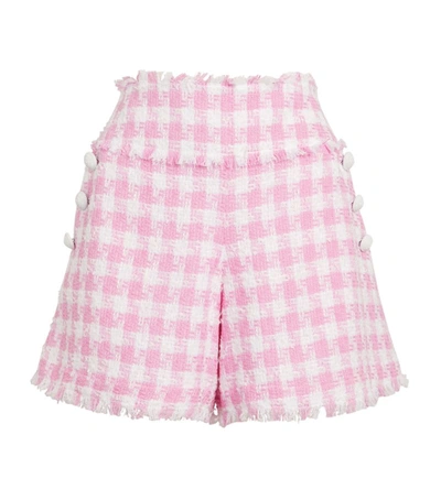 Shop Balmain Gingham Tweed Shorts In Pink