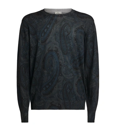 Shop Etro Paisley Print Knitted Sweater In Navy