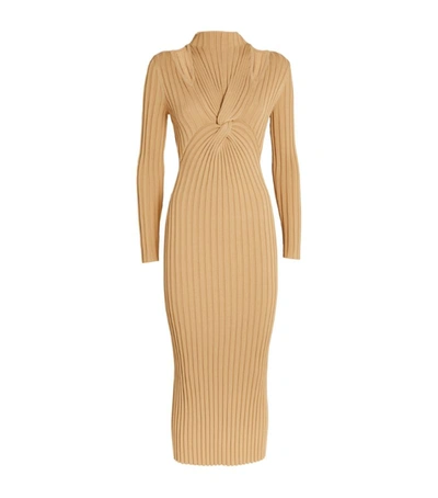 Shop Acler Ribbed Collins Midi Dress In Brown