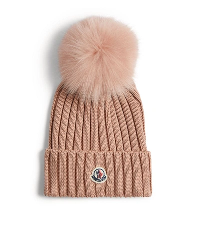 Shop Moncler Virgin Wool Pom-pom Beanie In Nude