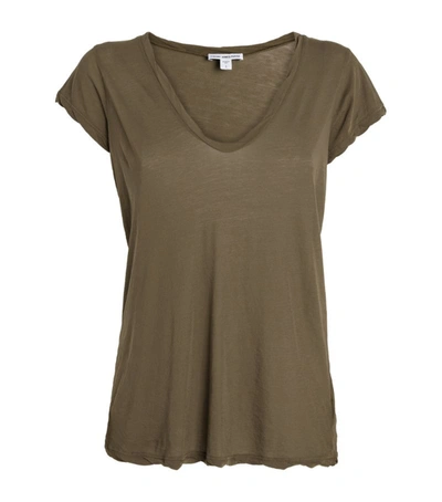Shop James Perse Cotton V-neck T-shirt In Green