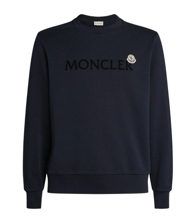 Shop Moncler Cotton Logo Sweatshirt In Blue