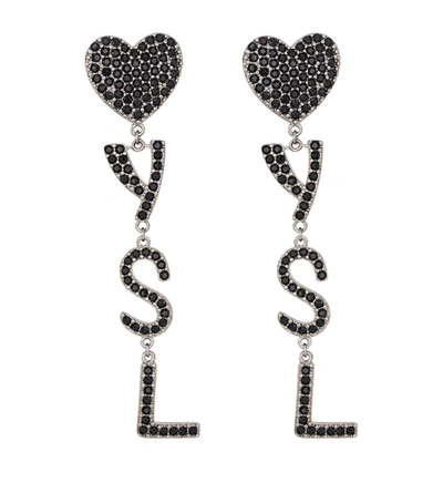 Shop Saint Laurent Embellished Heart Monogram Clip-on Earrings In Metallic