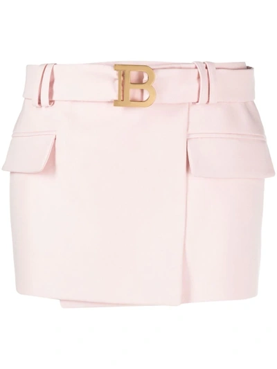 Shop Balmain B Logo Miniskirt In Pink