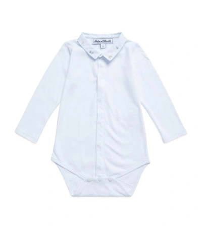 Shop Tartine Et Chocolat Cotton Embroidered-collar Bodysuit (1-18 Months) In Blue