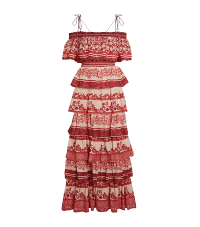 Shop Alice And Olivia Tiered Valencia Maxi Dress In Red