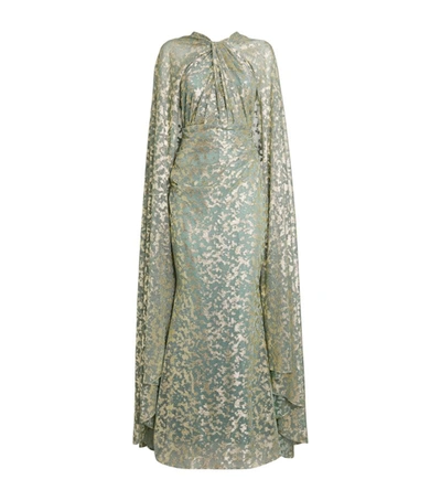 Shop Talbot Runhof Metallic-detail Caped Gown In Green