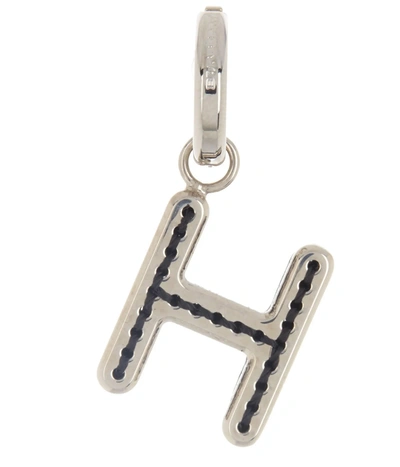 Shop Burberry Leather-topstitched 'h' Alphabet Charm In Palladium/back