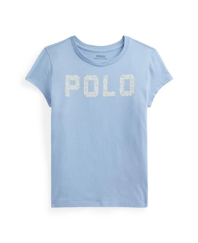 Shop Polo Ralph Lauren Big Girls Seashell-logo Jersey T-shirt In Chambray Blue