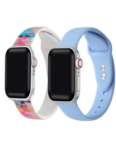 Shop Posh Tech Men's And Women's Pink Tie-dye Periwinkle Blue And Pink 2 Piece Silicone Band For Apple Watch 38mm In Multi