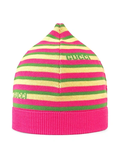 Shop Gucci Striped Wool Hat In Pink