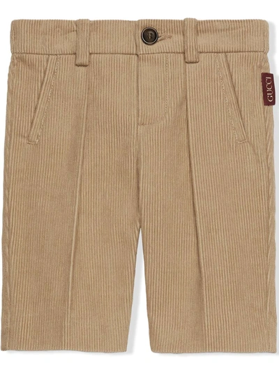 Shop Gucci Logo-patch Corduroy Trousers In Neutrals