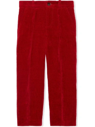 Shop Gucci Straight Leg Velvet Trousers In Red