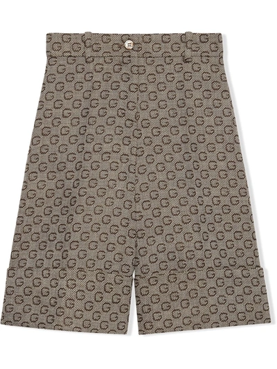 Shop Gucci G Wool Jacquard Shorts In Brown