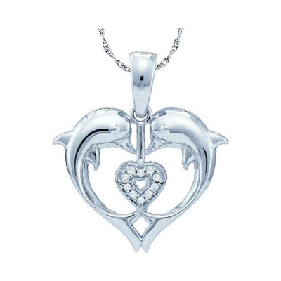 Shop Dazzling Rock Dazzlingrock Collection 10kt White Gold Womens Round Diamond Double Dolphin Heart Pendant .03 Cttw In Gold Tone,silver Tone,white