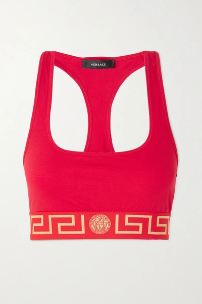 Shop Versace Stretch-cotton Jersey Soft-cup Bra In Red
