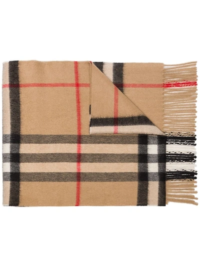 Shop Burberry Cashmere Giant Check Scarf In Brown