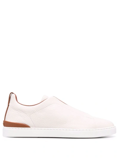 Shop Ermenegildo Zegna Triple Stitch Leather Low-top Sneakers In White