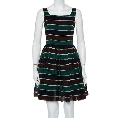 Pre-owned Dolce & Gabbana Multicolor Striped Textured Silk Pleated Mini Dress S