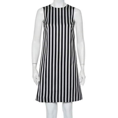 Pre-owned Dolce & Gabbana Monochrome Cotton & Silk Striped Shift Dress Xs In Black