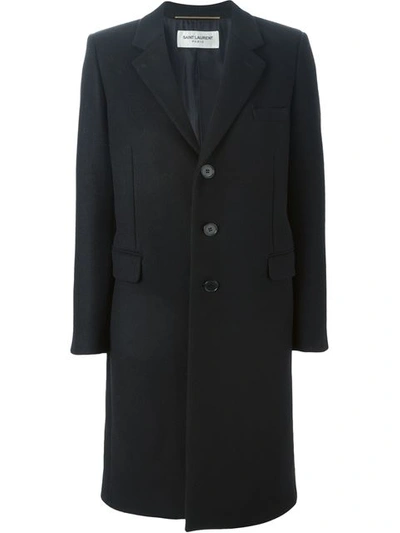 Saint Laurent Single Breasted Overcoat - Black