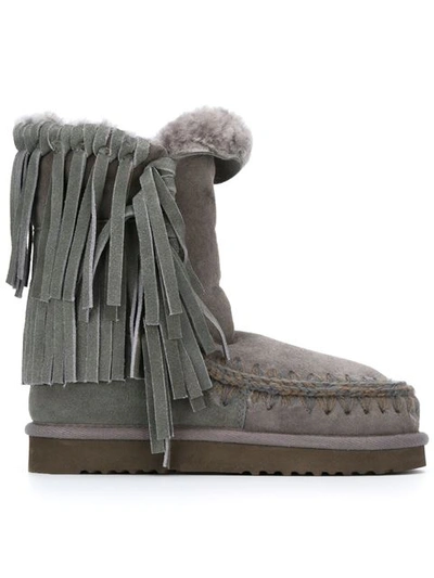 Mou Fringed Shearling Boots In Beige
