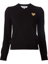 Comme Des Garçons Play Embroidered Heart V-neck Jumper In Black