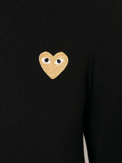 Shop Comme Des Garçons Play Embroidered Heart V-neck Jumper In Black