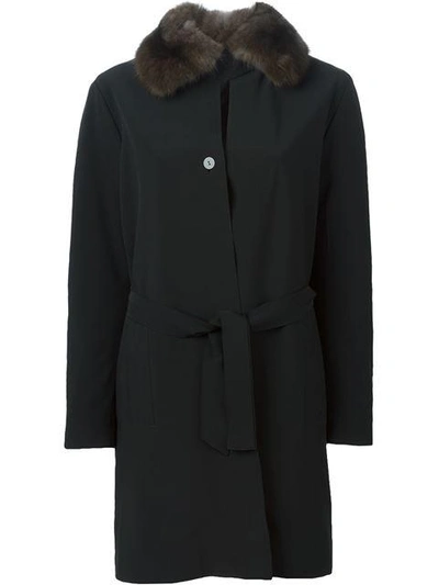 Shop Liska Weasel Fur Collar Coat - Black