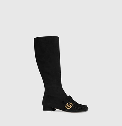 Gucci 25mm Marmont Suede Knee Boots In The