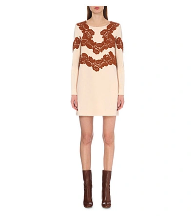Shop Chloé Lace-detail Wool-blend Dress In Pink And Rust