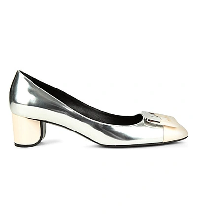 Shop Roger Vivier Decolette T45 Patent Leather Courts In Silver