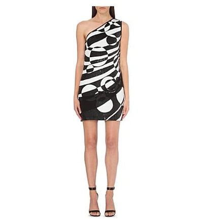 Shop Emilio Pucci One-shoulder Sequinned Dress In Blk/wht