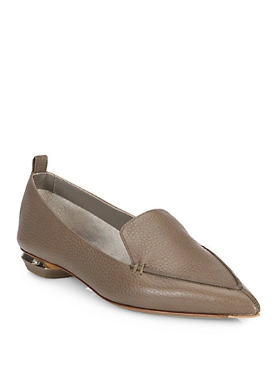 Shop Nicholas Kirkwood Pebbled Point-toe Leather Loafers In Taupe