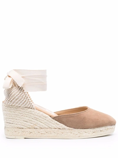 Manebi Hamptons Suede Low-wedge Sandals In Braun
