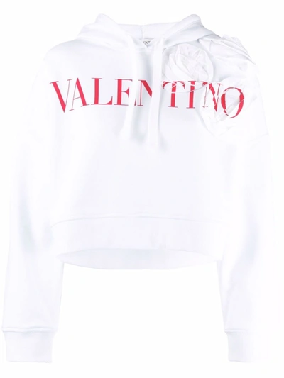 Shop Valentino Rose Blossom Cropped Hoodie In White
