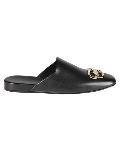 Shop Balenciaga Cosy Bb Leather Mules In Black