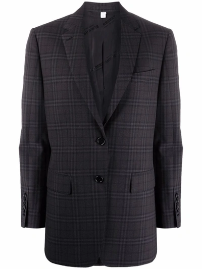 Shop Burberry Check Pattern Blazer Jacket In Black