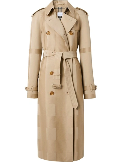 Shop Burberry Check-pattern Trench Coat In Brown