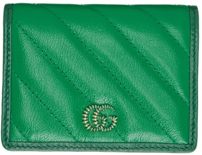 Shop Gucci Green Gg Marmont Card Holder In 3862 N.sham/emer/n.s