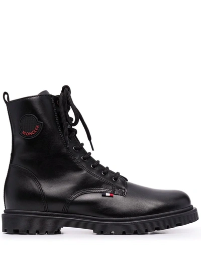 Moncler Black Boots For Kids With Logo | ModeSens