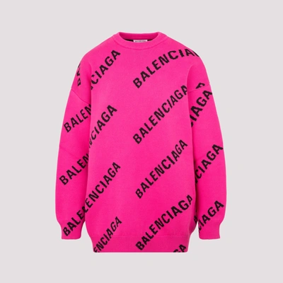 Shop Balenciaga Allover Logo Intarsia Jumper In Pink