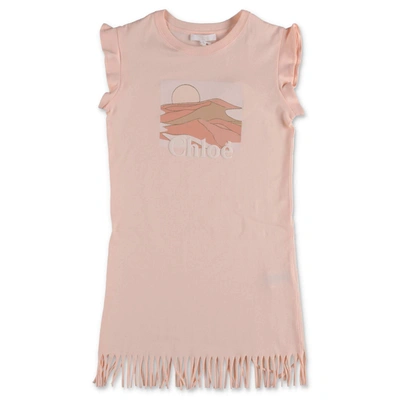 Shop Chloé Kids Graphic Printed Fringed Tank Dress In Pink