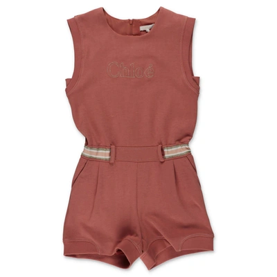 Shop Chloé Kids Logo Embroidered Sleeveless Playsuit In Red