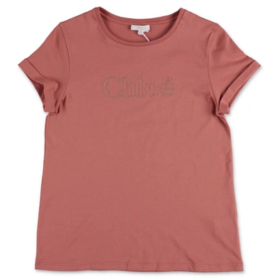 Shop Chloé Kids Logo Embroidered T In Red