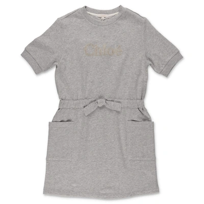 Shop Chloé Kids Logo Embroidered T In Grey