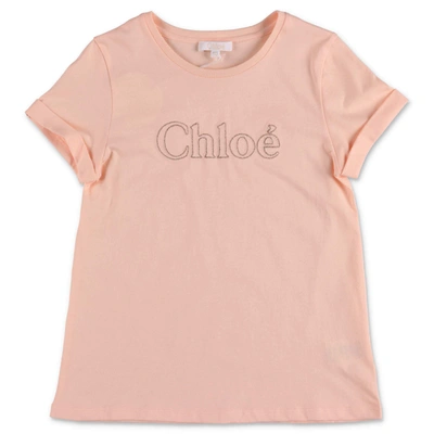 Shop Chloé Kids Logo Embroidered T In Pink