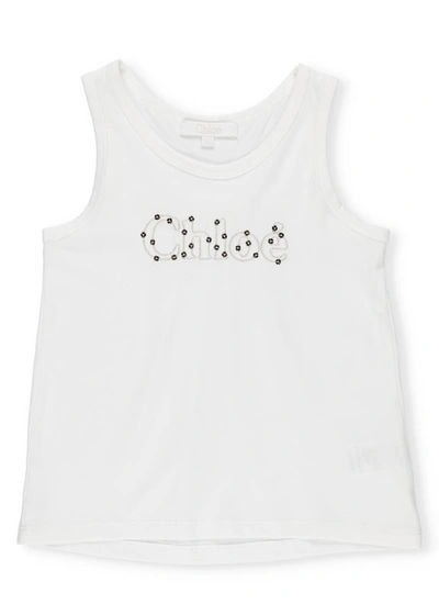 Shop Chloé Kids Sequin Embroidered Logo Tank Top In White