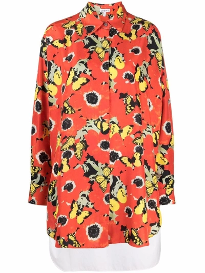 Shop Loewe Pansies Oversize Shirt In Silk And Cotton In Multicolore